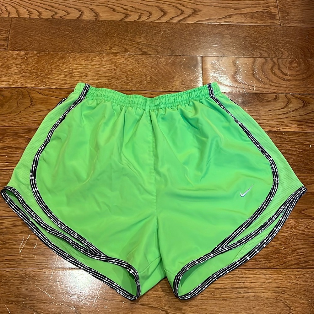 Nike Dri Fit small green and black athletic shorts with built in underwear